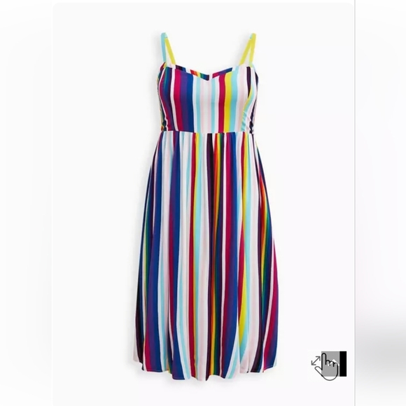 103 Torrid 1 1X Red Blue Spaghetti Strap Adjustable Midi Challis Skater Dress - Picture 1 of 6
